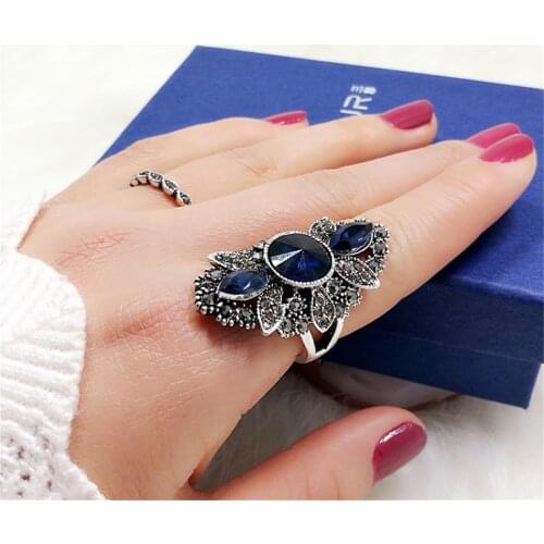 Vintage Rings Women Opal Finger Jewelry Accessories 2019 Fashion Jewelry Party Gifts for Woman Long Size Rings anillos mujer