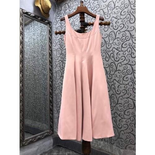 Sweet Pink Dress 2021 Autumn Fashion Style Women O-Neck Pocket Patchwork Sleeveless Mid-Calf Length Party Club Dress Vestidos
