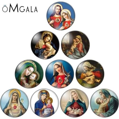 10pcs Round Glass Cabochon Angel Baby Virgin Mary Pattern Glass Dome Demo Flat Back Making Jewelry Findings For Badge Keychain