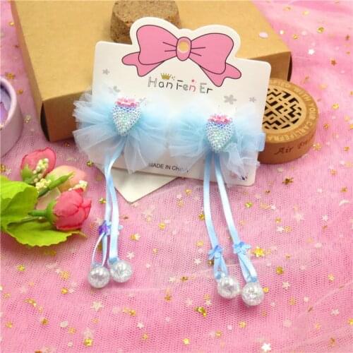 2PCS/Card Cute Strawberry Elegant Baby Girls Clips Net Bow Child Tie Knot Creativity Tassel Hairpins Hair Accessories For Kids