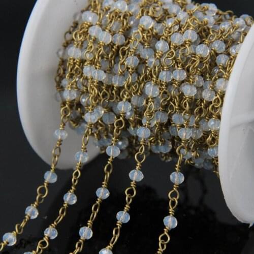 5Meter White Opal Wire Wrapped Rosary Chain,glass bead Faceted Rondelle Chains Necklace bracelet Women Jewelry making