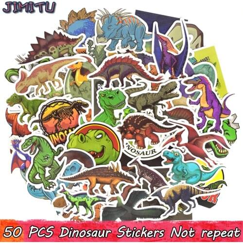 50PCS Dinosaur Stickers Cartoon Waterproof Jurassic Animal Decal Funny Sticker for Laptop Skateboard Luggage Bike Helmet Kid Toy
