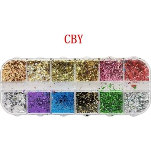 12 Colors/Set Aluminum Foil Nail Glitter Sequins Flakes Irregular Foil Paper UV Gel Polish Reflective Chrome Powder Nail Art
