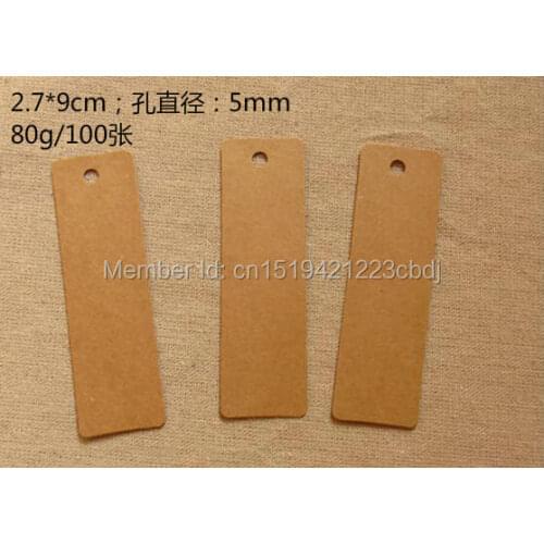 Free shipping 2.7x9cm blank rectangular kraft paper hang tag/Blank decoration cardboard/DIY kraft paper tags