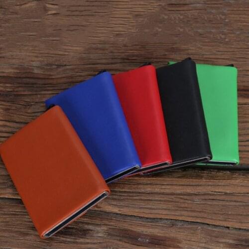 Bisi Goro Womens Smart Wallet Id Credit Card Holder Business Casual Men Purse Rfid Alloy Anti Theft Brush Leather Wallet