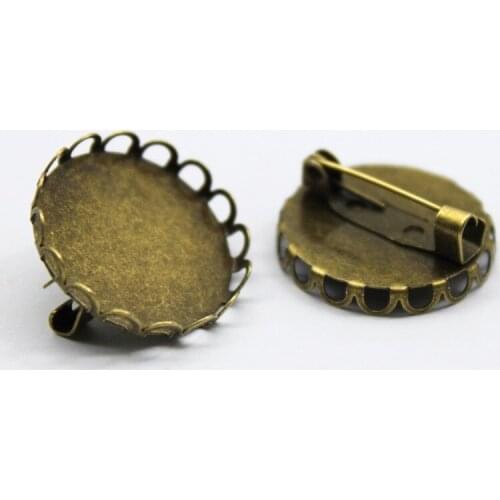 10pcs 20mm Antique Bronze Plated Brooch Base Cabochons Blank Base Brass Copper Brooch Setting Supplies for Jewelry