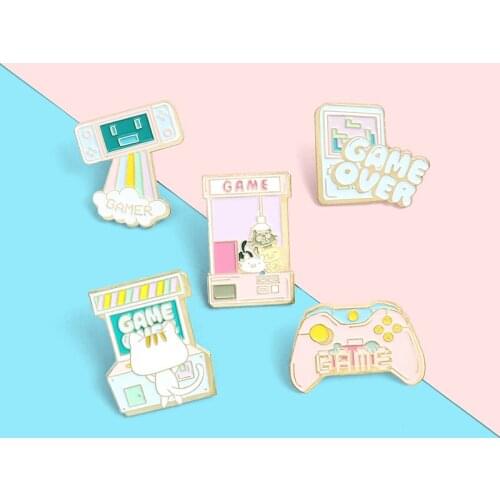 GAME OVER Enamel Pins Cute Game Console Brooches Lapel Badges Fashion Cartoon Pins Gifts for Friends Wholesale Jewelry