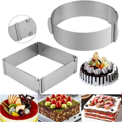 Stainless Steel Baking Mould Adjustable Mousse Ring Round Square Cake Mold Kitchen Dessert Accessories Cake Decorating Tool