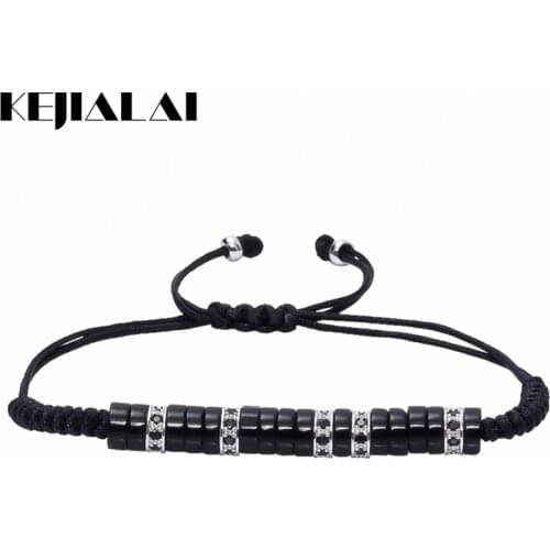 Hot Sale Anil Arjandas Men Macrame Bracelet Silver Plated Micro Pave Black CZ and Black Wood Stopper Black Rope Braided Bracelet