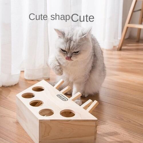 Cat Hunt Toy Chase Mouse Solid Wooden Interactive Maze Pet Hit Hamster with 3/5-holed Mouse Hole Catch Bite Catnip Funny Toy