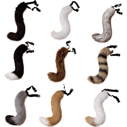 Faux Fur Animal Bendable Tail for Adult Teen Adjustable Furry Wolf Dog Halloween Christmas Cosplay Costume Party Props