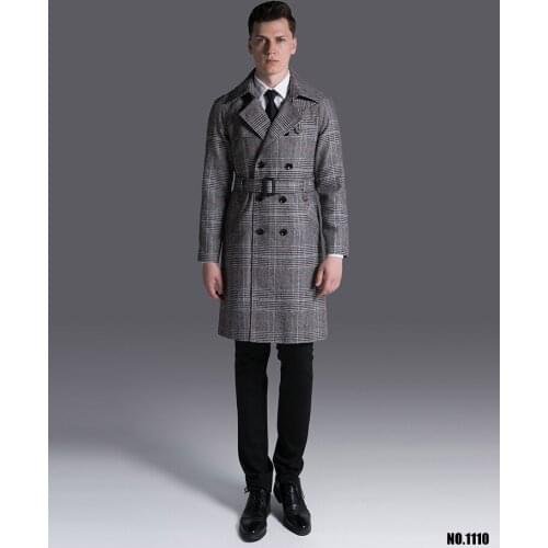 Classic Fall/Winter Long Tartan Trench for man England Plus size S-6XL Causal Coat Male Fashion Double Breasted Overcoat