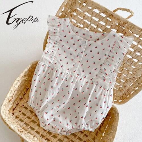Engepapa 2021 New Summer Infant Clothes Baby Girl Rompers Cute Cherry Sleeveless Bodysuit Cherry Print Lovely Toddler Rompers