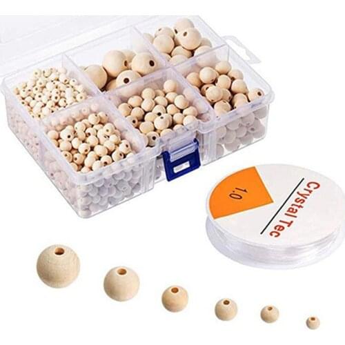 Wooden Beads Round Wood Beads Set With Roll Crystal Elastic Line For Diy Jewelry Craft Making Jewelry Accessories