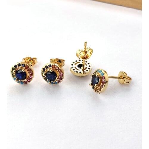 10 Pairs Gold Color Round shape Eye Earrings,CZ Rainbow cubic zirconia Micro Pave Stud Earrings fashion jewelry Gift ER893