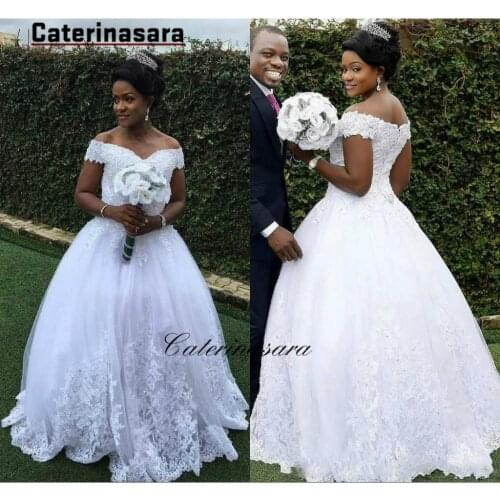 Lace Off-the-shoulder Wedding Dress Lace-up Floor Length Bridal Gown