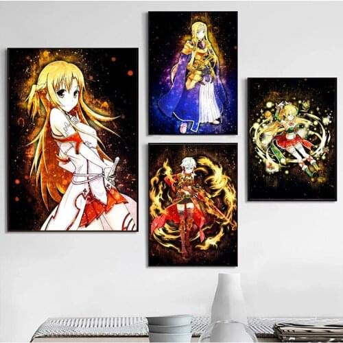 Sword Art Online Japanese Anime Canvas Painting Japan Video Game Poster Prints Art Wall Pictures for Living Room Decor Caudro