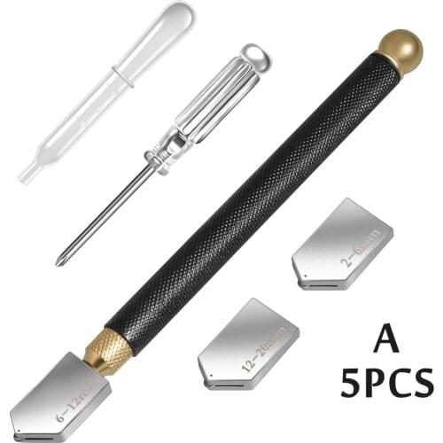 Glass Cutter Tool Set 2mm-20mm Pencil Style Oil Feed Carbide Tip with 2 Blades and Screwdriver Glass Cutting Kit Hand Tools