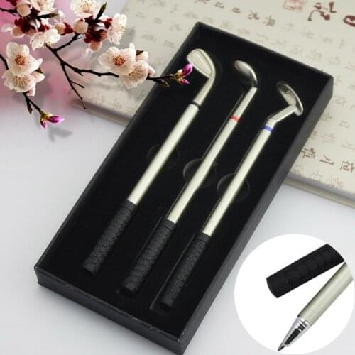 3Pcs/Set Golf Club Putter Ball Ballpoint Golfers Aluminum Alloy Golf Pen Set Golf Fans Souvenir Desktop Decor Xmas Birthday Gift