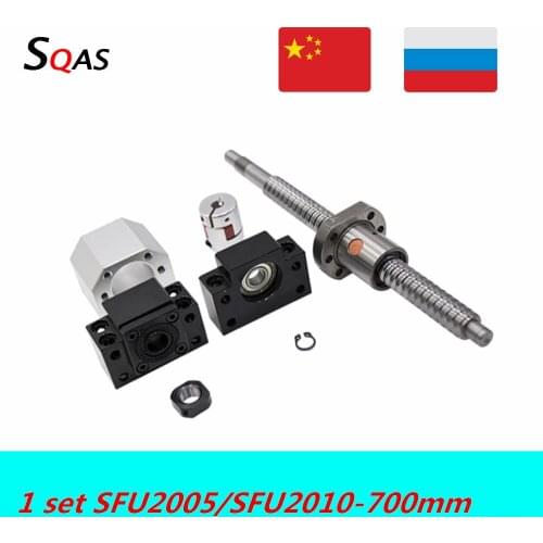 Ball screw kit SFU2005 SFU2010 700mm ball screw end machined with BK15 BF15 +single nut +nut holder+coupling for cnc part