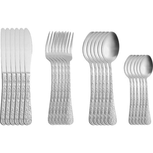 24pcs Vintage Royal Tableware 18/10 Stainless Steel Set Knife Fork Teaspoon Western Cutlery Sets Kitchen Dinnerware Dropshipping
