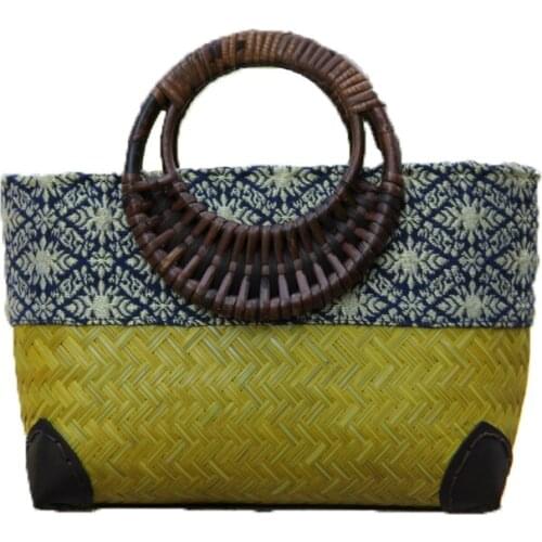 National retro hand-made bamboo woven bag personalized storage and storage handbag