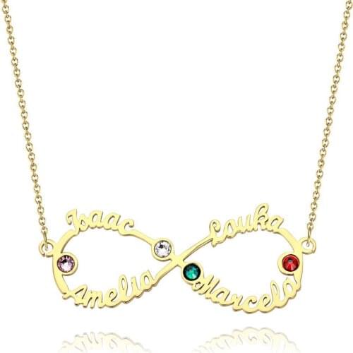 Noelia Custom Four Name and Birthstone Forever Unlimited Pendant Necklace with Jewelry Gifts for Women Mom Kids Necklace