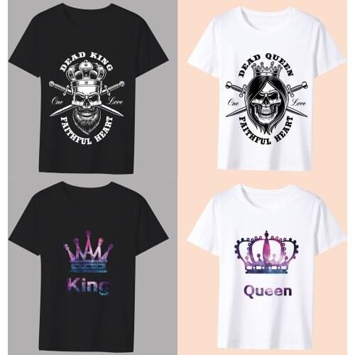 Couple T-Shirts Summer Street Style KING QUEEN Crown Print Series Short Sleeve Tshirts Casual Lovers Woman Man Tops Tee Clothes
