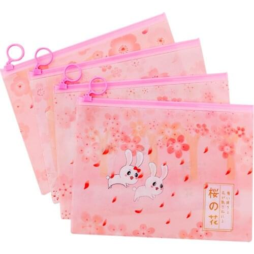 Pencilcase Sakura Rabbit Ring Zipper PVC File Folder Document Filing Bag Stationery Bag School Pencil Box School Supplies