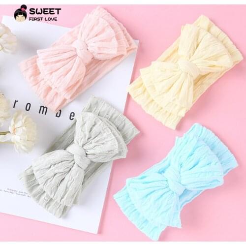 Three Tier Solid Headband Bows Cotton Elastic Hairband Customized Newborn Turban For Kids Simple Soft Hair Accessories For Girls