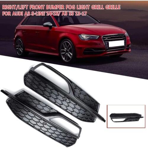 ABS Right/Left Front Bumper Fog Light Mesh Grill Grille For Audi A3 S-Line 2014 2015 2016 A3 S3 2013 2014 2015 2016 2017 Black