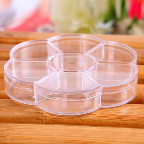Transparent 7 grid flower shape Plastic box with lid bead Needle thread Nail jewelry Accessories Desktop practical storage case
