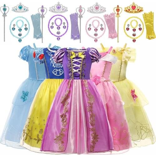 Christmas Princess Belle Dress up for Girls Halloween Party Aladdin Jasmine Anna Cendrillon Snow White Sleeping Beauty Costumes