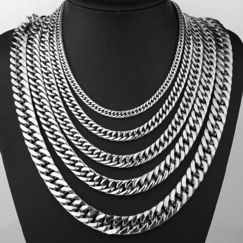 Tisnium 6/8/10/12/14/16/18mm Retail Wholesale Mens Necklaces Cuban Style Chain Stainless Steel Choker Punk Hip-Hop 18-40inch