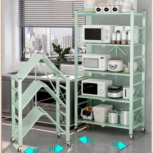 Free Installation Folding Kitchen Goods Shelving Multi-layer Cooker Microwave Multi-function Storage Shelving Kitchen Storage