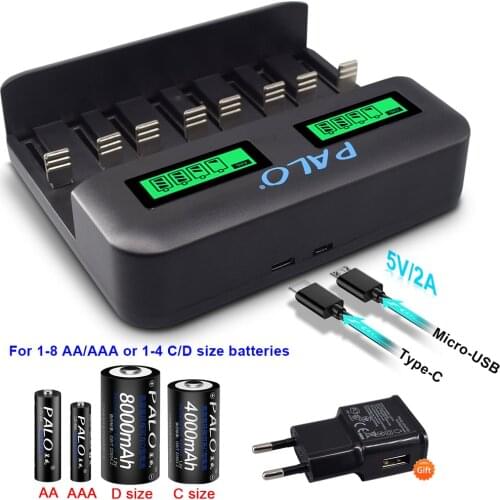 PALO Intelligent Lcd Display Usb Smart Battery Charger For 1.2v Nimh Nicd AA AAA Sc C D Size Rechargeable Battery