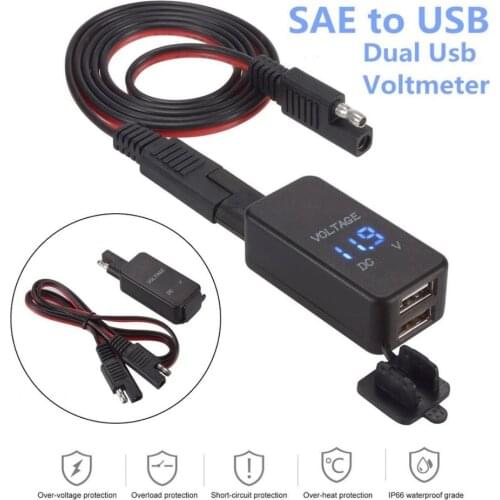 Lighter Charger Cigarette Adapter Voltmeter Motorcycle Dual USB Port Voltage Display with Waterproof for Car Motor Universal
