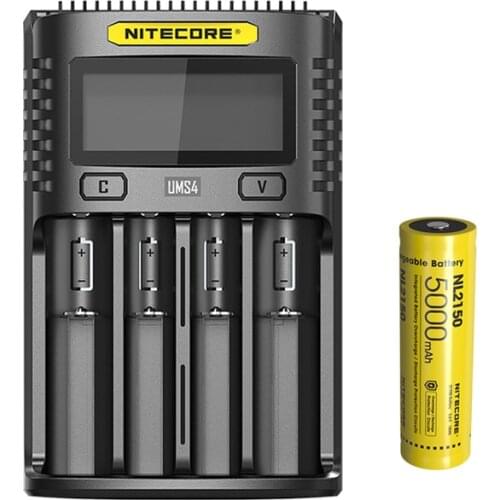 NITECORE UMS4 USB Four-Slot OLED Screen Battery Charger NITECORE 21700 Li-ion Rechargeable battery NL2150 5000mAh 3.6V 18Wh