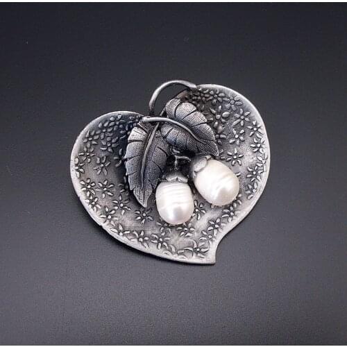 New Antiqued Tin Silver Plated Black Jewelry Unique Design Nature Freshwater Pearl Brooch Pins For Women, Item NO.: BH7944