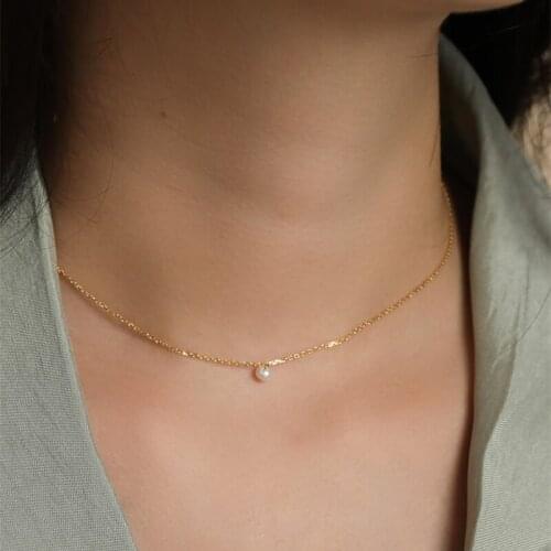 Lily Jewelry Choker Necklace Mini Pearl 4-5mm 925 Sterling Silver Gold color Women Nice Gift Less is more Boho Necklace