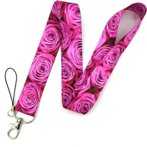 10pcs Red Pink Rose Women Neck Strap Lanyards ID badge card holder keychain Mobile Phone Strap Gift Ribbon webbing necklace