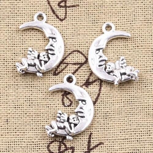 12pcs Charms Moon Lover Angel Cupid 22x15mm Antique Silver Color Plated Pendants Making DIY Handmade Tibetan Finding Jewelry