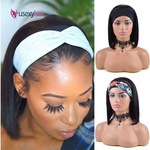 180 Density Headband Wig Human Hair Bob Short Human Hair Wigs For Women Brazilian Glueless Remy Bob Straight Headband Scarf Wig