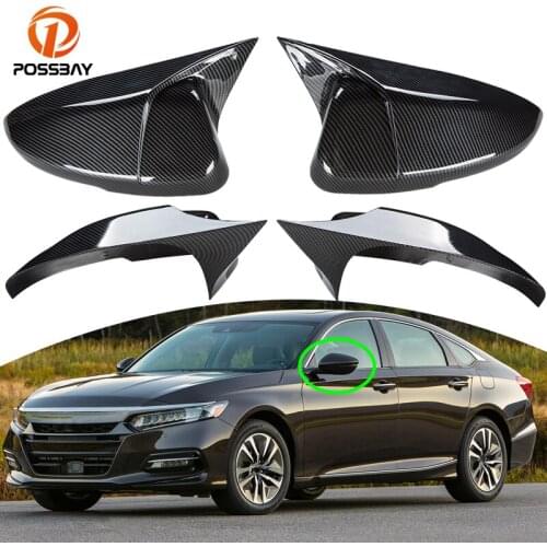 POSSBAY 1 Pair Car Rear View Mirror Carbon Fiber Cover Ox Horn Rearview Side Protective Shell for Honda Accord 2018 2019 Styling