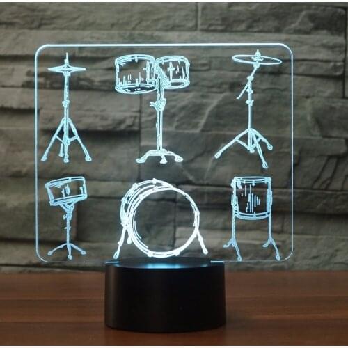 Drum Set 3D LED Lamp 7 Color Change Remote Touch Switch USB Acrylic 3D Night Light lights Musical Instruments Atmosphere lamp