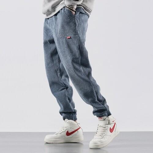 Men Jeans Loose Casual Corduroy Cargo Pants Japanese Style Fashion Homme Harem Trousers Black Vintage Designer Hip Hop Pants Men