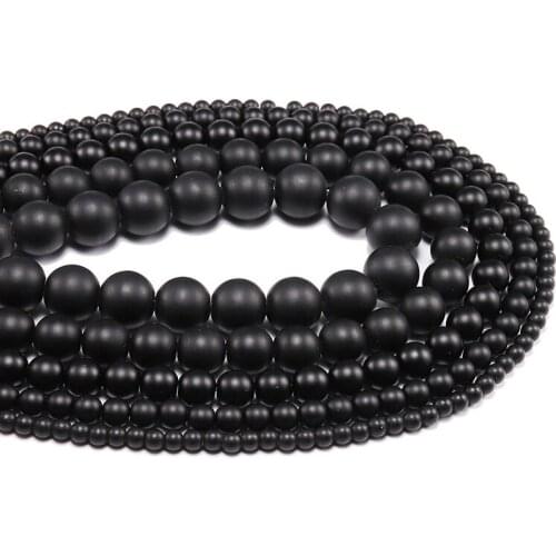 4/6/8/10/12mm Black Polish Matte Spacer Beads Agates Onyx Frost Glass Beads Necklace Bracelet For DIY Jewelry Making Findings