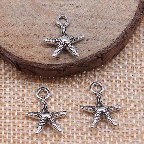 Charms for Jewelry Making Findings Handmade DIY Craft 40pcs Antique Silver Color 13x16mm Starfish Charms Pendant