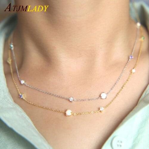 Maxi Necklace Rushed Sale Collares Collier New 925 Sterling Opal Station Long Chain High Quality Fashion Women Jewelry