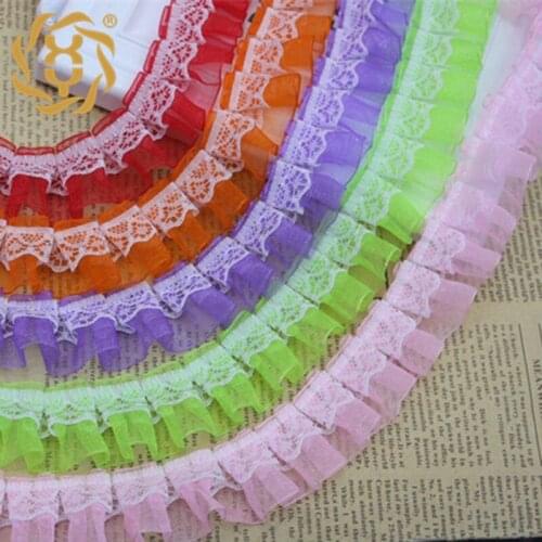 41Yards Bilateral Ruffle Pleated Ribbon Lace Trim 25mm Skirt Doll Sewing Wedding Red White Green Yellow Color